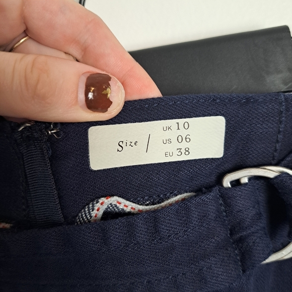 Pilcro Anthropologie Navy Blue Mina A-line Belted Minimalist Mini Skirt Size 6 - Picture 5 of 9